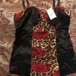 NWT EXPRESS SILK TANK LINGERIE BLACK FLORAL